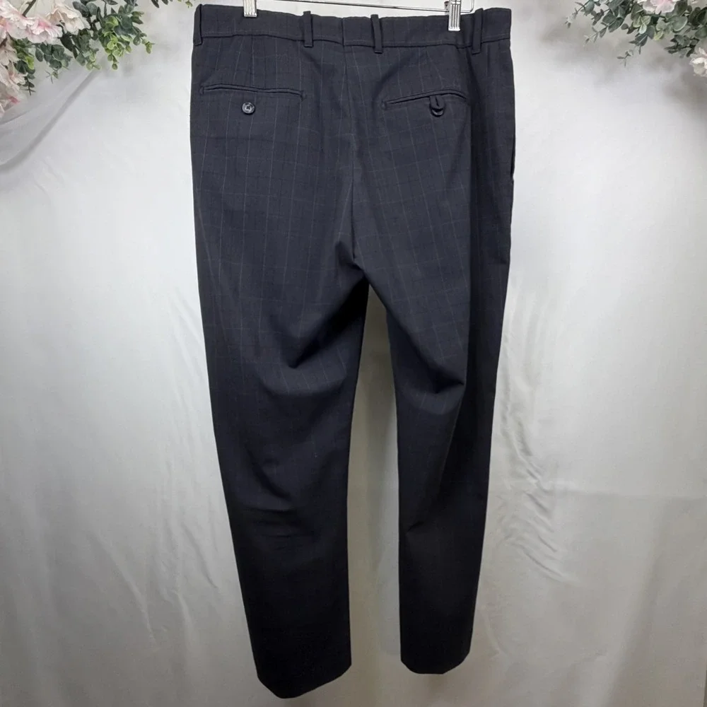 Axist Mens 34x30 Black Flat‎ Front Trousers Dress Pants Slacks (Small Run) Check